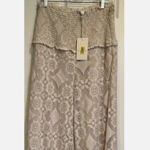 NWT Shabby Chic Brand Beige Floral Lace Pants Womens L Flowy Wide Leg High Waist